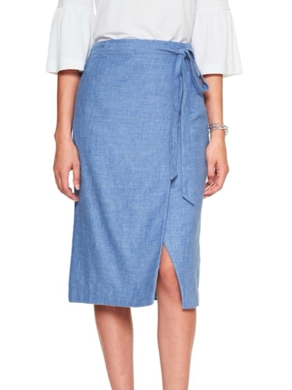 Banana Republic Women’s Blue Midi Linen Wrap A-Line Skirt Size 2 Petite Gorpcore